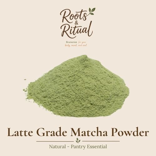 Roots & Rituals ceremonial matcha powder from Japanese tencha leaves